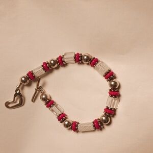 925 Silver Red & WHITE Glass BEADED Bracelet ART GLASS Whimsical Whimsigoth